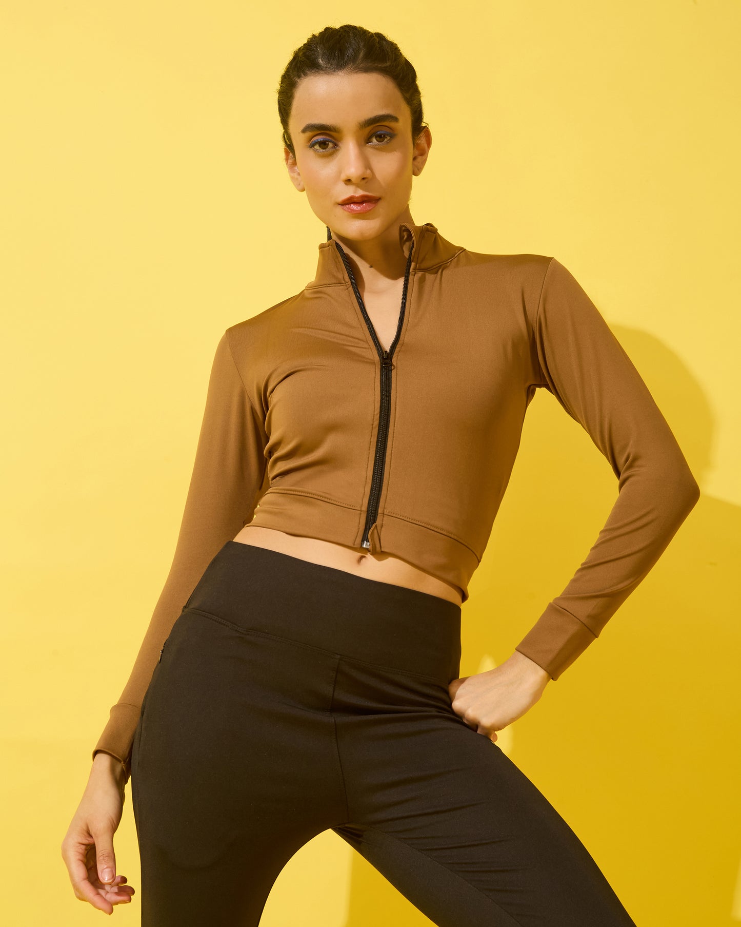 Warm Caramel Performance Zip-Up Jacket
